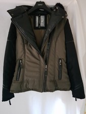 Damen Winterjacke schwarz / Khaki, mit Kapuze + schwarzem Kunstpelz   