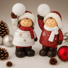 Weihnachtsfiguren 2er Set LED Dekofigur Weihnachten Keramik Weihnachtsdeko Figur