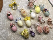 13 Ostereier / Konvolut Vintage Handarbeit 80er Jahre Borten