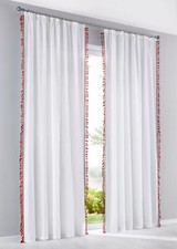 1er Pack Bio Baumwoll Gardine m Fransen Gr. 1 (H/B: 145/140 cm) Weiß Koralle Neu