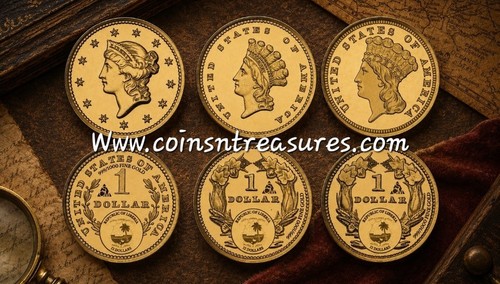 Dollar gold coin set - gold,