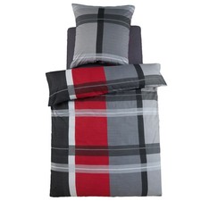 Biber-Bettwäsche - schwarz-grau-rot - 135x200 cm Bettwäschegarnitur Bettbezug