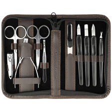 Nagelset Maniküre Pediküre Set 10 teilig Nagelschere Nagelzange Pinzette braun