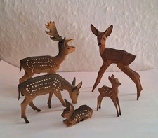 5x Erzgebirge Holz Rehe Emil Helbig Handarbeit 50er 60er DDR Flachschnitzerei 