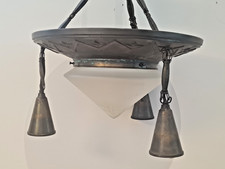 Antike Hängelampe um 1920 – Jugendstil / Art Deco – 3-flammig – Originalglas