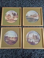 "Vier Jhreszeiten" Gerahmte Drucke ,rundes Passepartout   Grün,Rahmen Gold 30x30