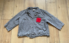 M&S Mode Leinenbluse Gr. L / 44 grau Business rote Tasche Akzent Designer Hemd