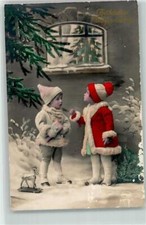39412565 - Kinder Pelzmode Spielzeug Gamaschen Foto AK Weihnachten 1930