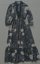 NICOWA Maxi Kleid Gr. 40 Anthrazit - Mocca Braun  mit Rosen Dessin puder beige 