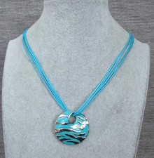 (E04) Modeschmuck Kette / Baumwollband + Anhänger in Silber+Türkis Emaille 40cm