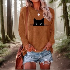 Damen T-Shirt Katze Muster Stretch Wunderschön Für  Herbst XL*