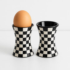 Eierbecher 2er Set Schachbrett Schwarz Weiß Küche Porzellan Esstisch Geschenk