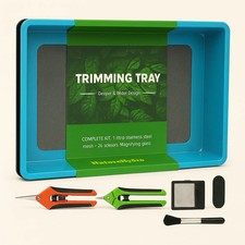 Trimm Tray Set mit Pollensieb – Ernteschale mit 150 µm Sieb, 2 Scheren Trim Bin