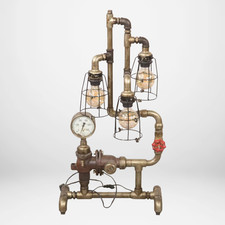 82cm Design Stehlampe Tischlampe aus alten Rohren Industrial Style 3-flammig