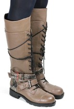 440 Stiefel Damenstiefel Damen Vegan Braun Nieten Schnürung Schnalle Killah 38