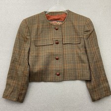 Mondi Blazer Gr. 40 Karo Wollblazer Kurzblazer Braun Rot Vintage Landhaus