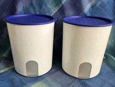 Tupperware Bingo 2 x runder Behälter weiß Keksdose je 2 L  mit Deckel Blau