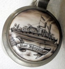 ALT Bierkrug Glaskrug Humpen Zunftkrug Schiffer Kapitän 1880 Porze Einlage Krug