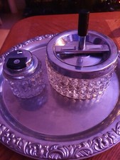 Vintage Set Erhard Kristallglas Aschenbecher Roulette Und Feuerzeug