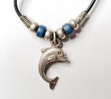 Kette Delfin Delphin türkise Perlen Edelstahl Halskette ungetragen * NEU *