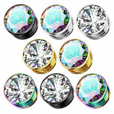 Ohr Plug Flesh Tunnel Piercing mit großen eingefassten glitzernden Kristall 💎