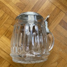 Vintage BMF Bierkrug / Bierseidel aus Glas mit Zinndeckel 