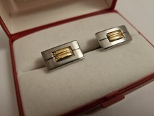 Manschettenknöpfe Edelstahl Gebürstet Gold Inlay Juwelier Kraemer Neuwertig 