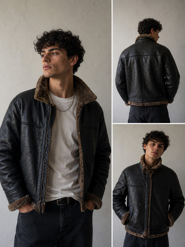 Vintage shearling lederjacke - vintage,