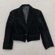 St. Michael Blazer Samt Schwarz Gr. 38 UK 10 Vintage Velvet Jacke Damen 90er