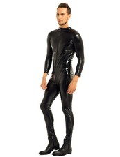 Herren Lack Leder Langarm Overall Ganzkörperanzug Kostüm Zip Catsuit Bodysuit