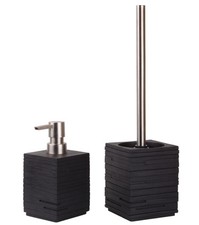 BADEZIMMER SET SEIFENSPENDER MIT WC BÜRSTE BÜRSTENGARNITUR SET CALERO BLACK