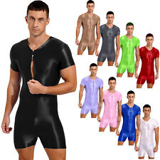 iEFiEL Herren Glanz Body Einteiler Kurzarm Bodysuit jumpsuit Kompression Sport