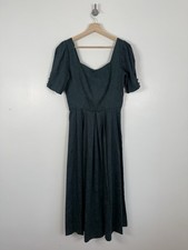 Laura Ashley Vintage Kleid Gr. UK 12 Grün Maxi Ballkleid Gothic Schleife Plissee