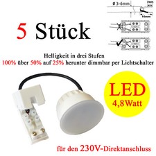 5er SET Einbauspots LED Decken-Spots dimmbar in 3 Stufen 230V Einbau Coin 4,8W