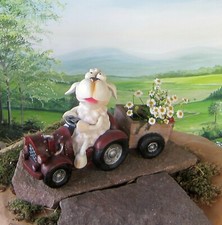 Schaf Molly Traktor Anhänger zum bepflanzen L37cm Deko Figur Türdeko Garten neu