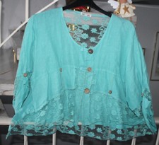 Leinen Jäckchen  Bolero Türkis kurz Spitzen ITALY