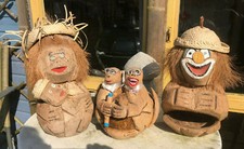 Handgeschnitzte Figuren aus Kokosnüssen für die Tiki - Bar, seltene Motive