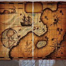 Weltkarte Rustikale Gardine Piraten Schatzinsel