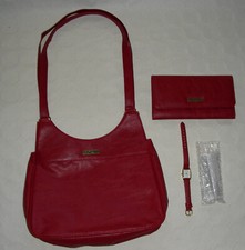 ******Neu DamenTasche Rot mit Passender Geldbörse und Uhr Neu   *****