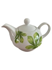 EUROHOME Teekanne Porzellan Weiß Blatt Muster 1000ml Kanne Tee