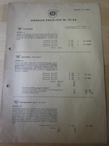 Original nsu preisliste 1966 - original,