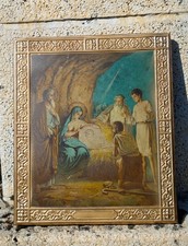 Ikone - Geburt Christi - Holz, Metall - 26 x 31 cm 19 Jahres hundert