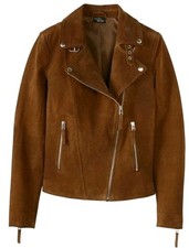 Heidi Klum Lederjacke Biker Style Designer echt Leder Jacke braun  Cognac Xs 34