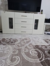 Sideboard Weiß/Beige 160x35x80 cm Holzwerkstoff mit Schubladen und LED Licht 2 T
