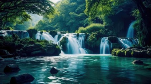 Wandbild wasserfall wald - wasserfall, im