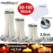 Kerzendocht gewachst mit Fuß 50-100 Stück 10cm 15cm 20cm Baumwolle Docht Kerzen