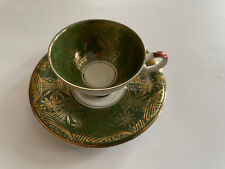 Porzellan Mokka Sammeltasse/Untertasse, Schirnding Bavaria, dunkelgrün/gold