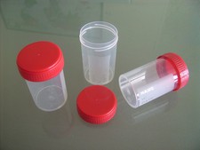 Schraubdosen 38 x 65 mm, 60 ml, mit Schriftfeld, PP, roter Deckel