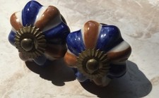 Keramik Schrankknöpfe Schubladenknöpfe Orient Blau Weiß Braun Möbelknöpfe