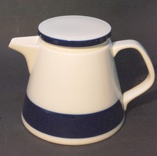 Melitta Oslo Kaffeekanne mit intaktem Deckel 23-100, weiß mit blauem Streifen